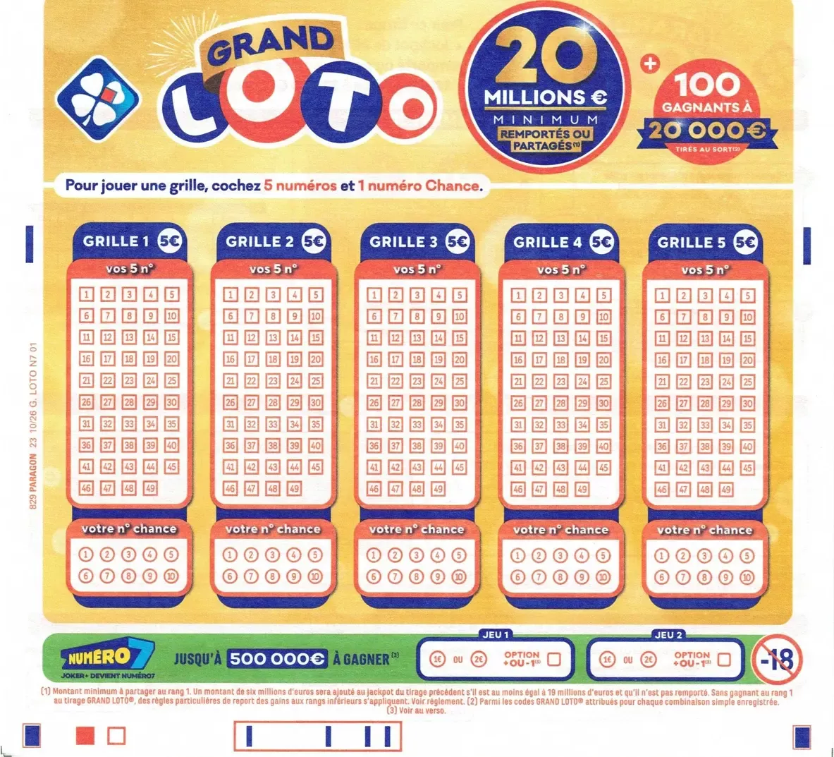 Grille du jeu Grand Loto