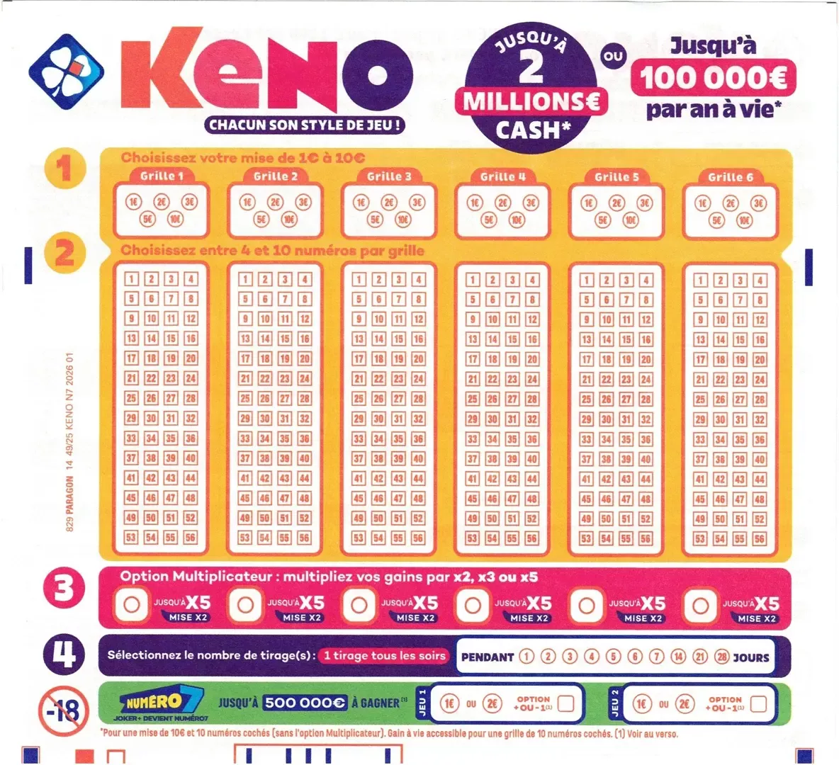 Grille du jeu Keno