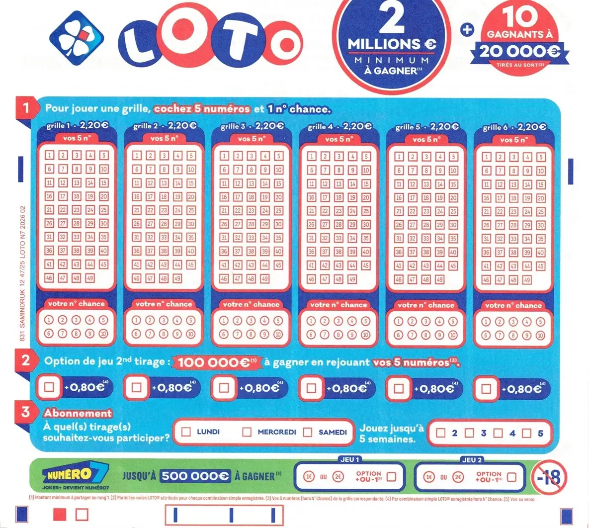 Grille du jeu Loto
