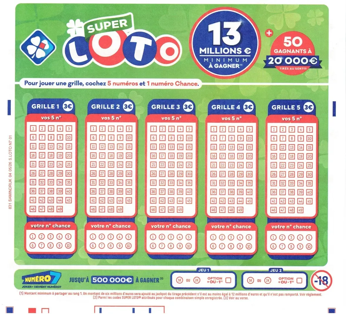 Grille du jeu Super Loto